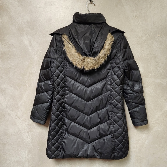 Kenneth Cole Reaction Black Hooded Size Large Feather and Down Puffer Jacket - Picture 4 of 10